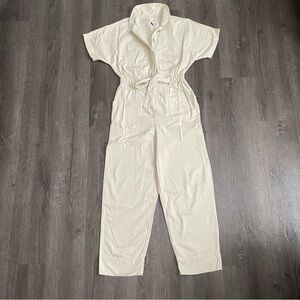 Universal Thread Cream Short-Sleeve Utility Jumpsuit with Tie Waist